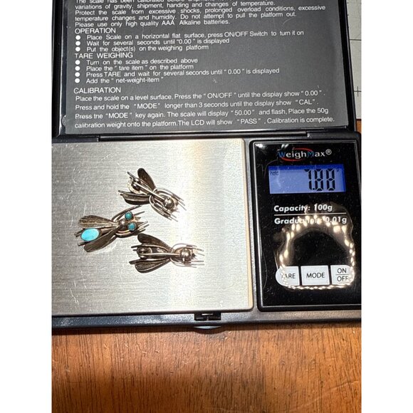 Rare Vintage Sterling Silver Fly Brooch Set Turquoise Eyes & Body Handmade Insec - Picture 6 of 7